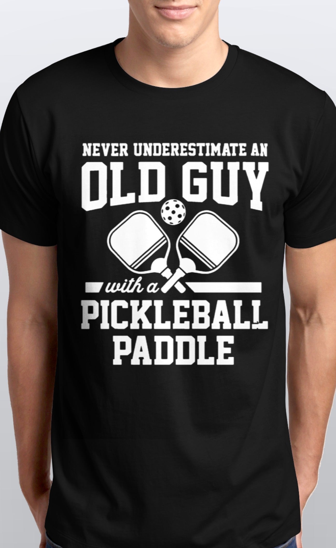 Never underestimate a old guy with a Pickleball paddle soft cotton T-Shirt unisex Sizes S-5XL