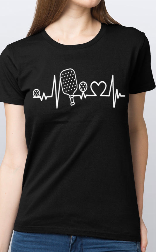 Pickleball heart rate soft cotton T-Shirt woman’s Sizes S-3XL